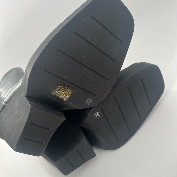 Gia Borghini Texan Black Leather Chunky Platform Sock Square Toe Boots - Picture 13 of 13